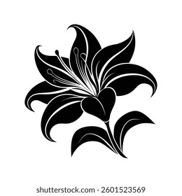 black and white lily flower silhouette with white background