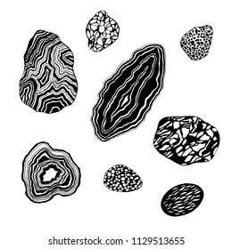 black and white line art abstract stones illustration