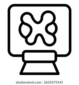 Black and white line art of an abstract x mark on a computer monitor