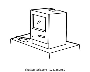 black and white line art, ancient computer sketches