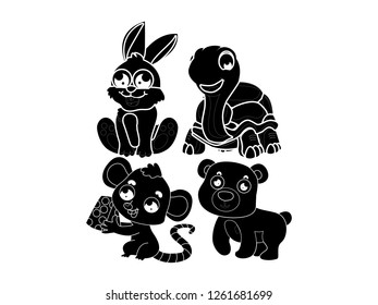 black and white line art, animal silhouette