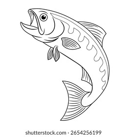 Black and white line art of a Archer fish with detailed fins and spotted body. Ideal for coloring pages, seafood themes, and marine education.
