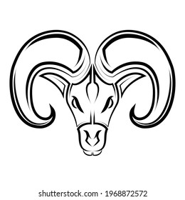 Black and white line art of Barbary sheep head. Good use for symbol, mascot, icon, avatar, tattoo, T Shirt design, logo or any design you want.