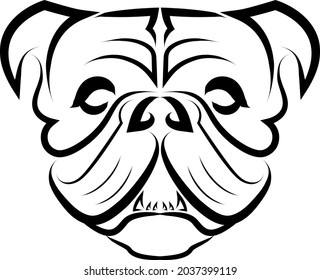 Black   white line art bulldog pug dog head  Simple minimalistic tattoo design vector illustration 