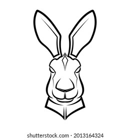 Black and white line art of bunny head. Good use for symbol, mascot, icon, avatar, tattoo,T-Shirt design, logo or any design.