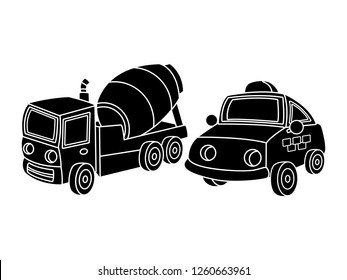 black and white line art, car silhouette vector illustration and car taxi