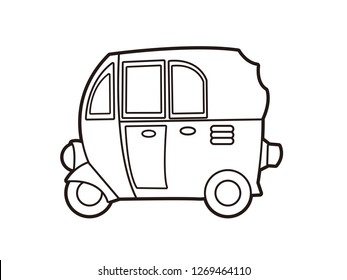 black and white line art, cartoon vector bajaj car