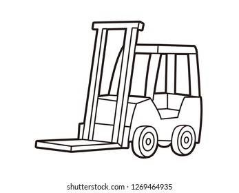 black and white line art, cartoon vector forklift 