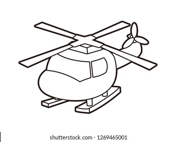 Black White Line Art Cartoon Helicopter Stock Vector (Royalty Free