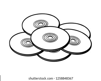 black and white line art, CD cassette sketches