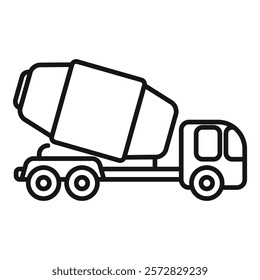 Black and white line art of a cement mixer truck, suitable for construction themes