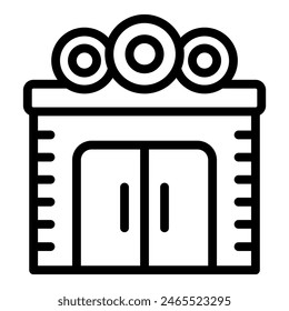 Black and white line art of a classic fire station design, suitable for various applications