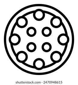 Black and white line art of a classic pepperoni pizza, perfect for food themed design projects