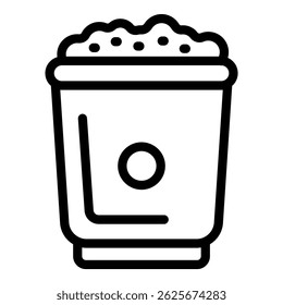 Black and white line art of a classic popcorn bucket, ideal for cinemarelated designs