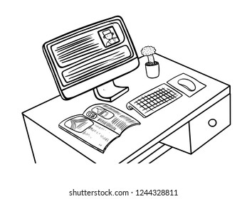 black and white line art of computers