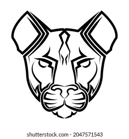 Black and white line art of cougar head Good use for symbol mascot icon avatar tattoo T Shirt design logo or any design.