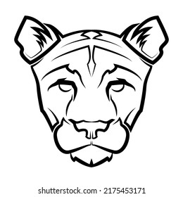 Black And White Line Art Of Cougar Head. Good Use For Symbol Mascot Icon Avatar Tattoo T Shirt Design Logo Or Any Design