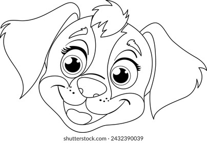 Black and white line art of a cute puppy