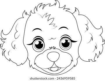 Black and white line art of a cute puppy
