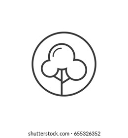 Black and white line art deciduous tree icon in the round frame