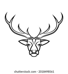 Black and white line art of deer head. Good use for symbol, mascot, icon, avatar, tattoo, T Shirt design, logo or any design you want.