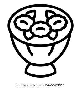 Black and white line art of a delicious ice cream sundae with three scoops and a bowl