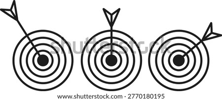 Black and white line art depicting three circular targets, with arrows hitting each, showing increasing accuracy.