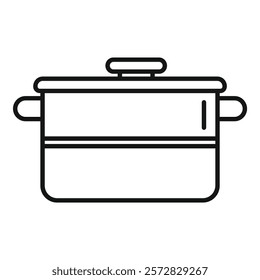 Black and white line art design of a simple cooking pot, suitable for icons or instructional material