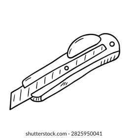 A black and white line art drawing of a retractable utility box cutter knife on a plain white background