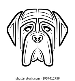 Black and white line art of English Mastiff dog head. Good use for symbol, mascot, icon, avatar, tattoo, T Shirt design, logo or any design you want.