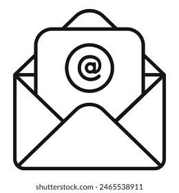 Black and white line art of an envelope with an email symbol, suitable for web and print