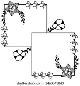 Black and white line art flower frame. Vector