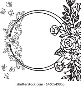 Black and white line art flower frame. Vector