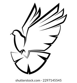 Black and white line art of the flying dove Good use for symbol mascot icon avatar tattoo T Shirt design logo or any design
