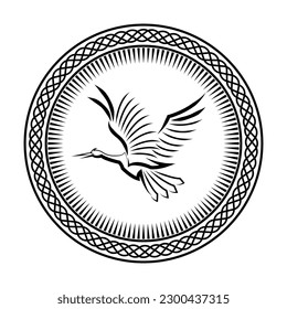 Black and white line art of the flying crane Good use for symbol mascot icon avatar tattoo T Shirt design logo or any design