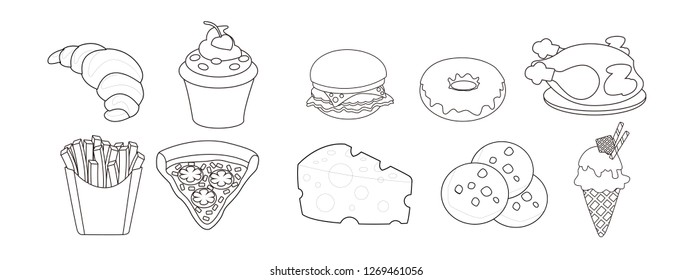 Black White Line Art Food Cartoon Stock Vector (Royalty Free ...