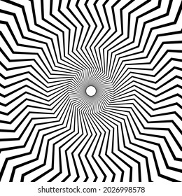 Black and white line art frames with zig zag vortex circle. Vector illustration.