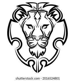 Black and white line art of the front of the lion head It is sign of leo zodiac Good use for symbol mascot icon avatar tattoo T Shirt design logo or any design