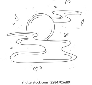 Black and white line art of full moon. Minimalistic abstract illustration. Vector for tattoo design, greeting card, wedding invitation and logo. Isolated icon on white background
