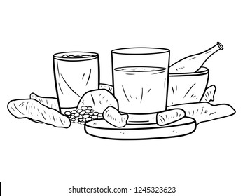 black and white line art of ginger drinks