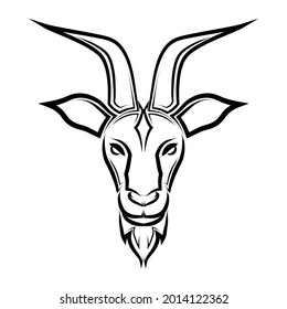 Black and white line art of goat head. Good use for symbol, mascot, icon, avatar, tattoo,T-Shirt design, logo or any design.