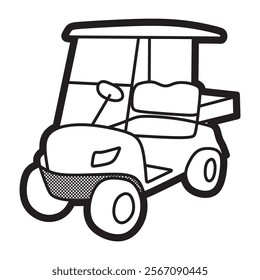 black and white line art, golf cart with simple rear box