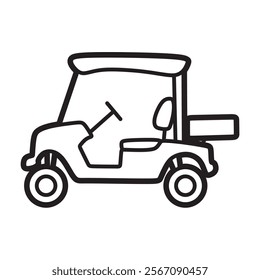 black and white line art, golf cart with simple box side view