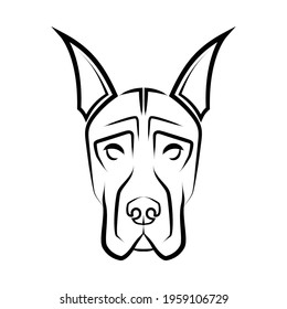 Black and white line art of Great Dane dog head. Good use for symbol, mascot, icon, avatar, tattoo, T Shirt design, logo or any design you want.	