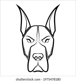 Black and white line art of Great Dane dog head. Good use for symbol, mascot, icon, avatar, tattoo, T Shirt design, logo or any design