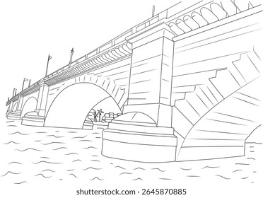 A linha preta e branca da histórica Ponte de Londres, um marco notável em Lake Havasu City, Arizona.