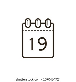 black and white line art icon of the tear-off calendar with number nineteen on sheet