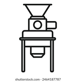 Black and white line art icon of a commercial meat grinder for industrial use
