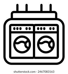 Black and white line art icon representing two commercial washing machines side by side