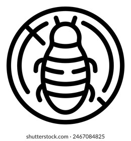 Black and white line art icon of a bedbug enclosed in a circular boundary